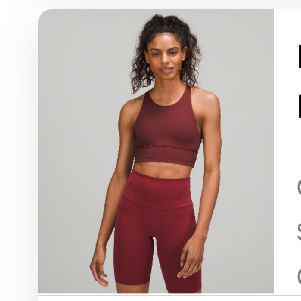 Lululemon high neck, long line bra. Size 6. Merlot.